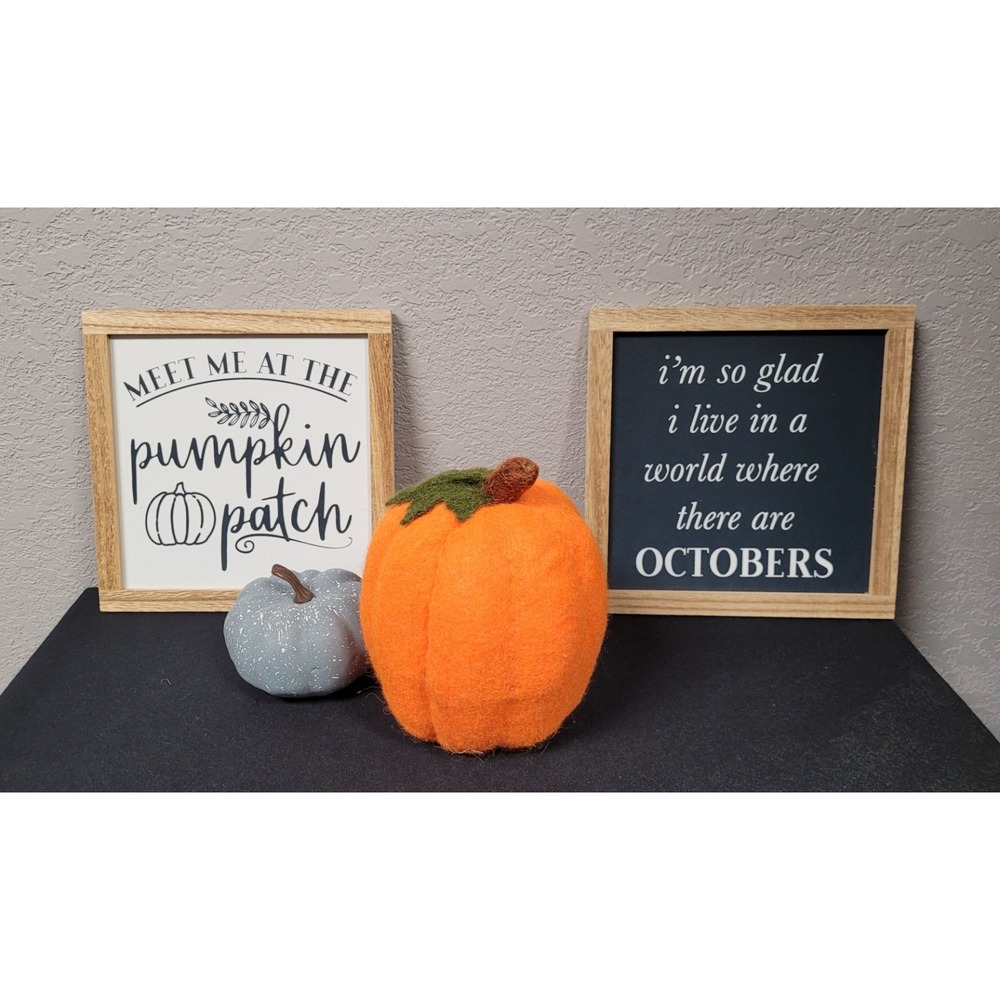 4pc Fall Decor Bundle • Wood Signs • Felt & Plastic Faux Pumpkin Lot